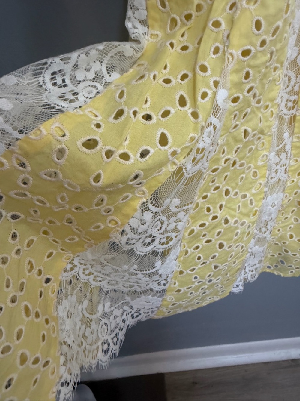 Betsey Johnson Yellow Eyelet Mini Dress Zip Front 8 - Picture 6 of 10
